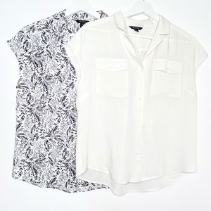 Cap-sleeve collar button shirt.